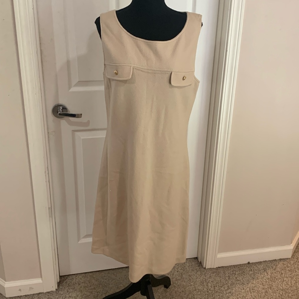 Vtg St John by Marie Gray tan tank gold button summer dress sz 10